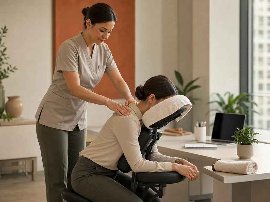 Atendimento Work Care corporativo com massoterapia para colaboradores